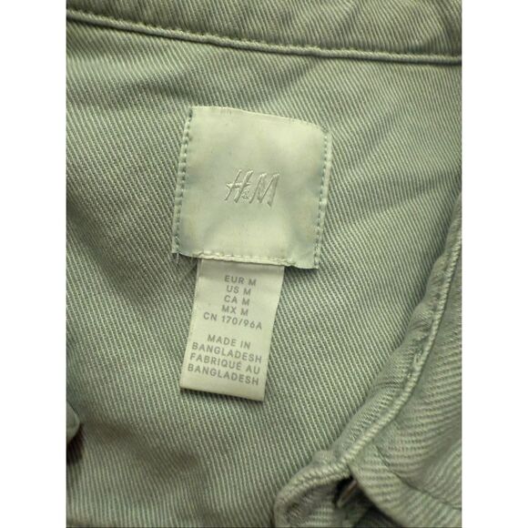 H&M Mint Green Cotton Collared Button Down Long Sleeve Denim Shacket Size Medium - Picture 3 of 4